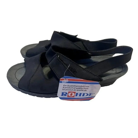 NWT!! Womens 36 German Rohde Black Suede‎ Comfortable Wedge Sandals Nature Form - Picture 1 of 7